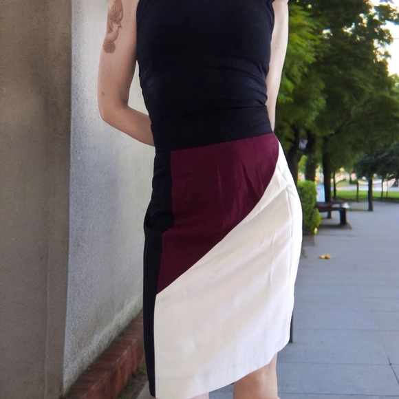Y2K Designer Merino Wool Color block Skirt - Picture 2 of 8